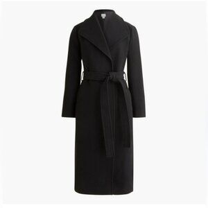 J.Crew ** Black Wool Blend Tie Belted Coat Womens Size 4P CE044 NEW Classic MIDI